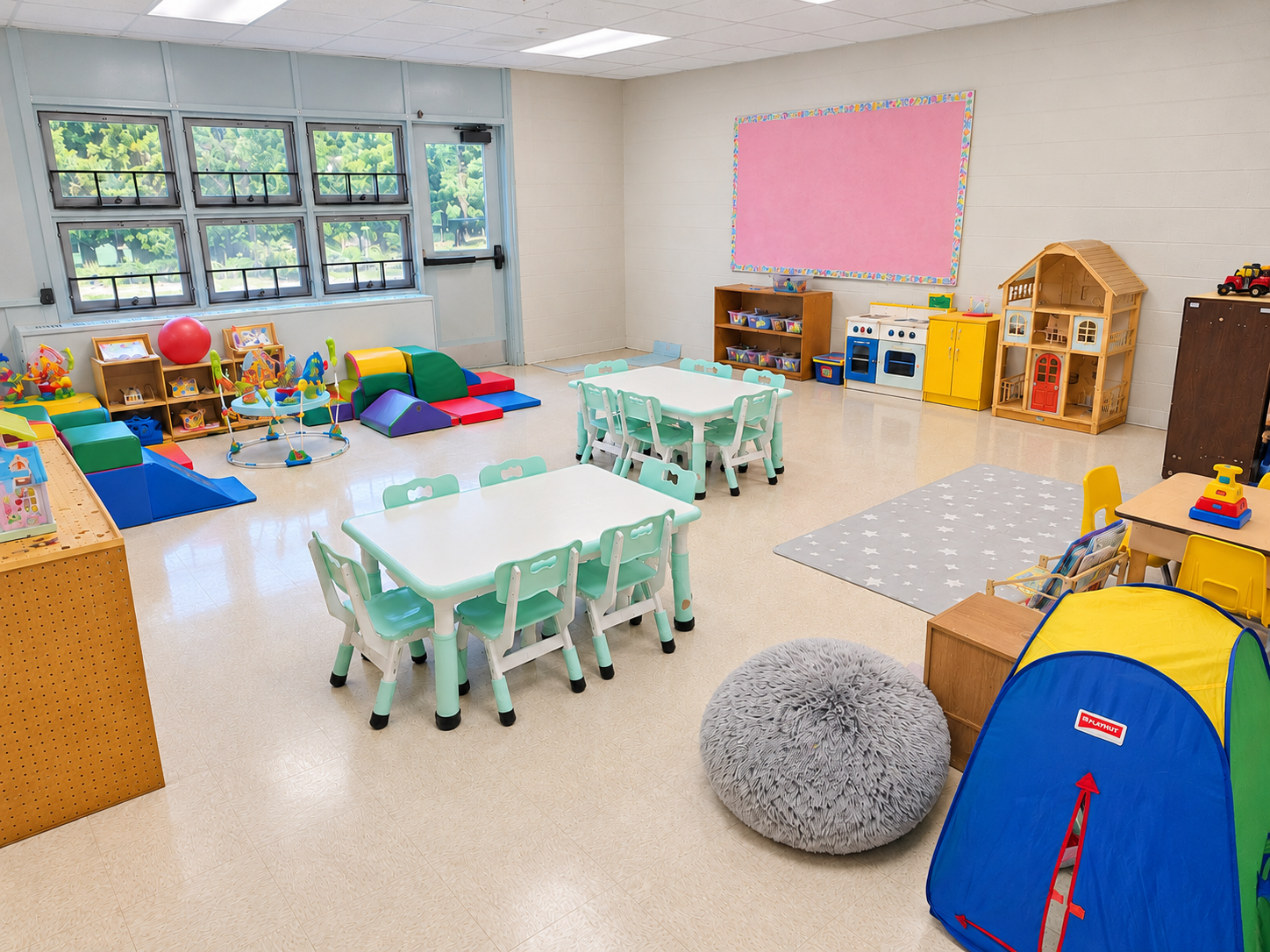 Leicester toddler classroom with colorful child-sized furnishings and play materials